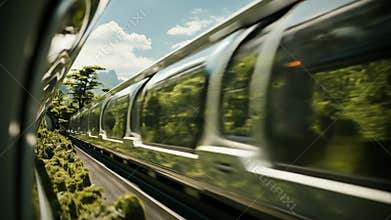Futuristic Train Journey Through Lush Greenery Ai Generative