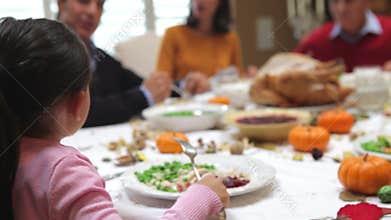Young Girl Enjoying Family Thanksgiving Dinner
