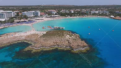 Aerial View of Ayia Napa Coastline with Turquoise Waters and Resorts