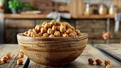 Roasted Chickpeas in Wooden Bowl