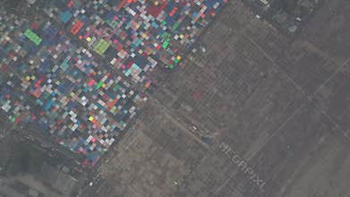 Aerial view of colorful tents of global Muslims congregation in Tongi, Dhaka, Bangladesh.