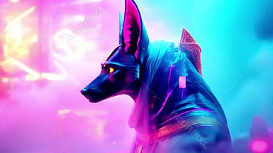 Ancient Egyptian mythical god Anubis in the form of a black jackal