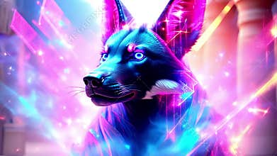 Ancient Egyptian mythical god Anubis in the form of a black jackal