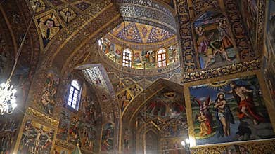 Interior Decorations and Frescoes in Armenian Vank Cathedral (Holy Savior Cathedral), Isfahan, Iran
