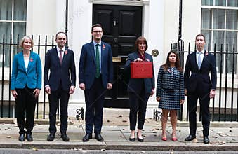 Rachel Reeves, UK chancellor of the exchequer outside 11 Downing Street.