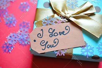 gift box with handwritten i love you card
