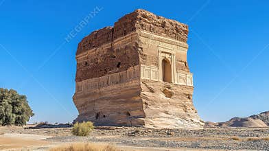 Qasr al-Farid: Nabataean Tomb in the Al-Ula Desert, Saudi Arabia - Solitary Ancient Monument