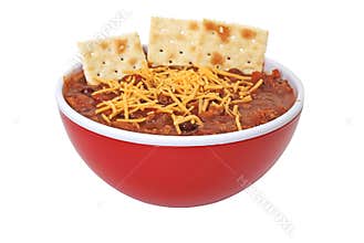 Chili with Cheese, Beans, and Crackers