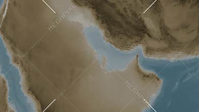 Bahrain Island in the Persian Gulf. Sepia map. Slide