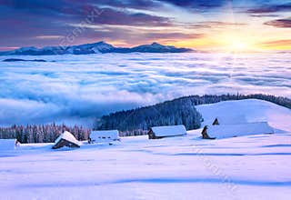 Colorful winter morning in the mountains