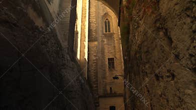 Windows in the walls of the Palais des Papes in Avignon, France