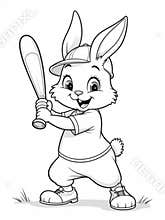 Cute Baseball Bunny Coloring Page for Kids