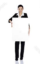 Business woman showing big blank sign