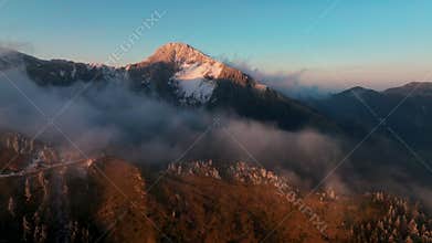erial view of winter landscape in Hehuan Mountain at sunset,Taiwan.