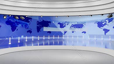 3D Virtual TV Studio News, Backdrop For TV Shows .TV On Wall.3D Virtual News Studio Background