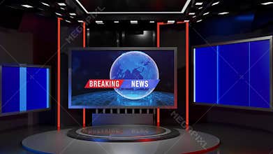 3D Virtual TV Studio News, Backdrop For TV Shows .TV On Wall.3D Virtual News Studio Background