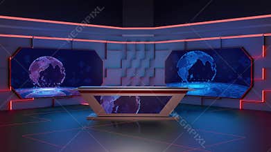 3D Virtual TV Studio News, Backdrop For TV Shows .TV On Wall.3D Virtual News Studio Background