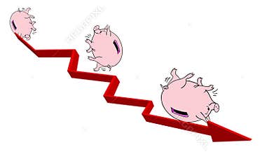 Pig piggy bank is rolling down on schedule. Idea of the financial crisis.