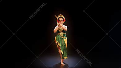 Front View of Traditional Indonesian Dancer with Classical Hand Gesture
