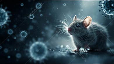 Hantavirus Awareness Concept Showing Interaction of Mice and Environmental Factors With Virus Particles at Nighttime