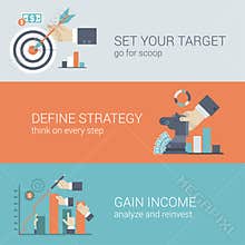 Flat style business success strategy target infographic concept