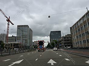 Amsterdam Zuid business district street view with modern office towers