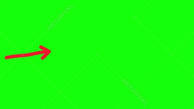 Three red hand drawn arrows pointing right against a solid bright green background screen