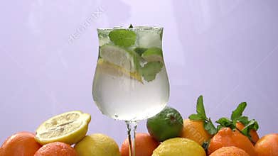 Ice Cubes Falling into Lemonade