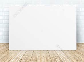 Poster frame at tiles ceramic wall and wooden floor