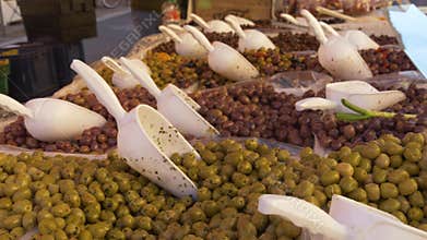 Fresh marinated olives at local market
