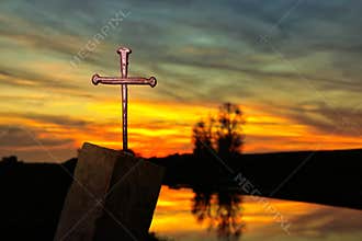 Sunset Nails Cross Reflection