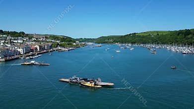 Dartmouth, River Dart, South Devon, England: DRONE VIEWS: The Lower Ferry crosses the River Dart