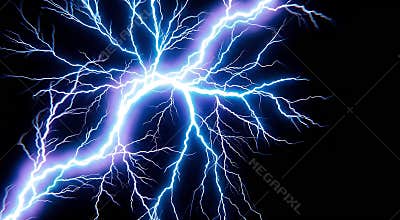 Electric Plasma Lightning Bolt Fractal Discharge on Black — High Speed Photography Cyan Purple