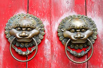 Chinese lion door knockers