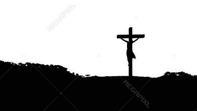 Silhouette of Jesus with Cross over blue sky, Luma Matte attached