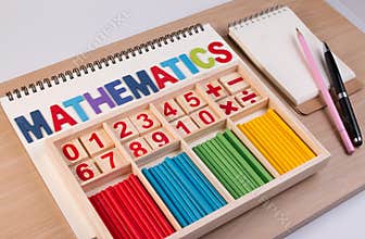 Educational kids math toy wooden board stick game counting set in kids math class kindergarten.