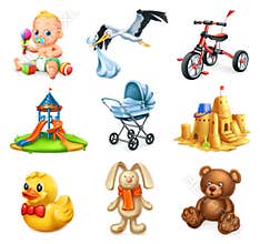 Children playground. Kids and toys. Vector icons set