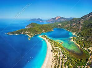 Amazing aerial view of Blue Lagoon in Oludeniz, Turkey
