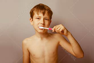 A boy of 10 years of European appearance naked
