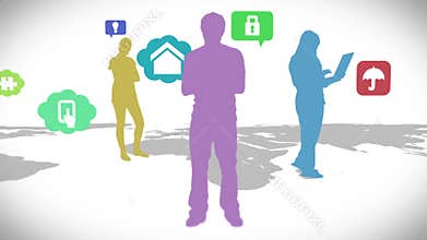 Casual people standing on map with app icons