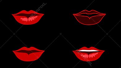 Set of speaking lips mouth. Red lips on the black background