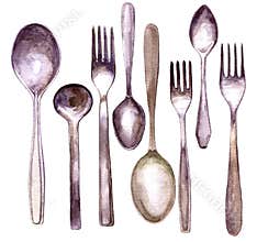 Set of different spoons and forks