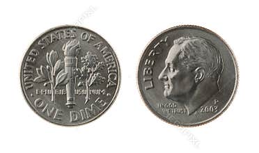 US One Dime Coin Isolated on White