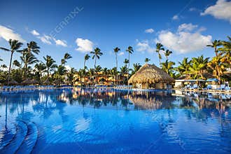 Tropical swimming pool in luxury resort, Punta Cana