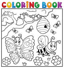 Coloring book with butterfly and bee