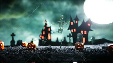 Crazy skeleton funny danCrazy skeleton funny dancing on the cemetery . Halcing. GI render. Green screen footage. Halloween concept