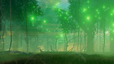 Mystic lights in creepy night forest 4K