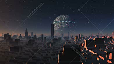 Huge UFO Over Alien City