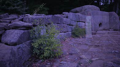 Dolmens. ghost of a woman walking on the ancient cemetery