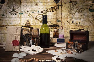 Pirate objects with map on the backgrond